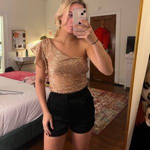 NBD, pink sequin top, XS, one shoulder